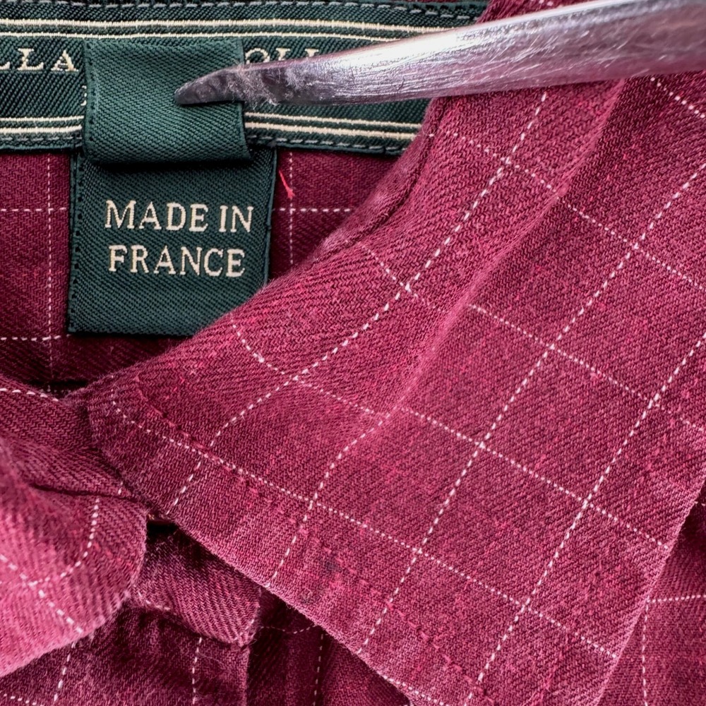 Holland & Holland London Womens‎ 14 Burgundy Windowpane Cotton Button Down Shirt - Picture 7 of 8